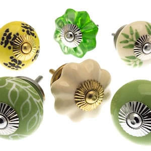 Keramik Türknöpfe Blumen: Creme, Grün, Limette - Set mit 6 Stück