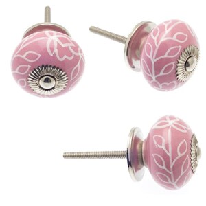 Kastknoppen Handgeschilderde keramische keukenladedeurkruk Exclusief ontworpen handgeschilderde pastelroze, groene en crèmekleurige tinten set van 8 afbeelding 9