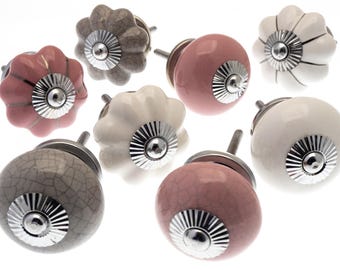 Pastel Ceramic Glass Knobs - Set of 8 Cupboard Drawer Pulls