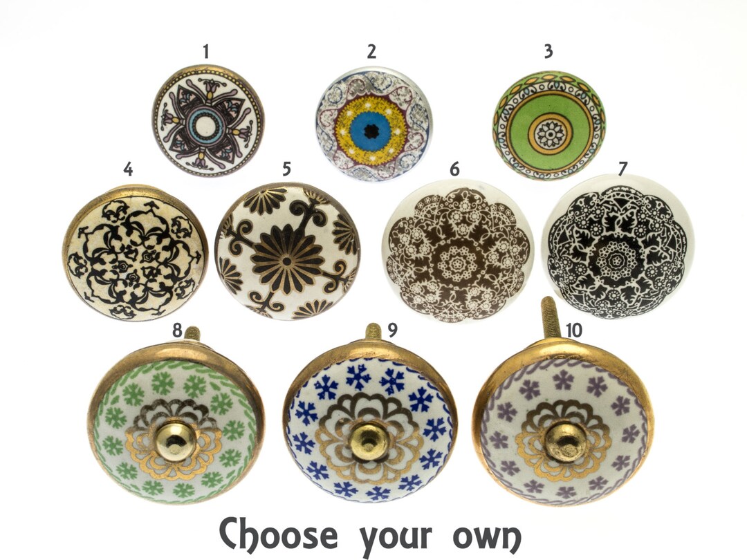 Door Knobs in Ceramic Moroccan Style Hand Finished for Cupboards