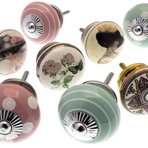 Ceramic Cabinet Knobs - Vintage Style Dresser Pulls - Floral, Polka Dot, & Portrait Designs