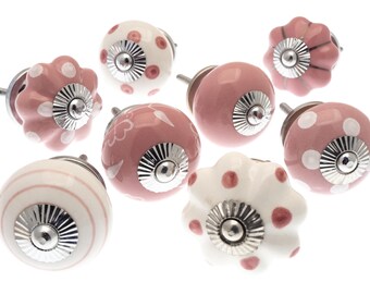 Pink Ceramic Drawer Knobs - Polka Dot, Floral, Striped - Dresser Pulls, Cabinet Hardware