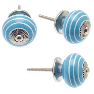 Handbemalte Keramik Schrank Knöpfe: Hellblau Crackle, Flecken, Streifen - Set von 8 Bild 6