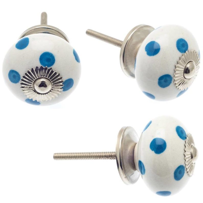 Handbemalte Keramik Schrank Knöpfe: Hellblau Crackle, Flecken, Streifen - Set von 8 Bild 7