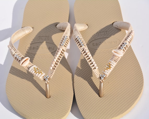 Gold Flip Flops Havaianas Decorated 