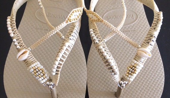 Silver Gold Wedding Decorated Flip Flop Sandals Flat Thong Etsy