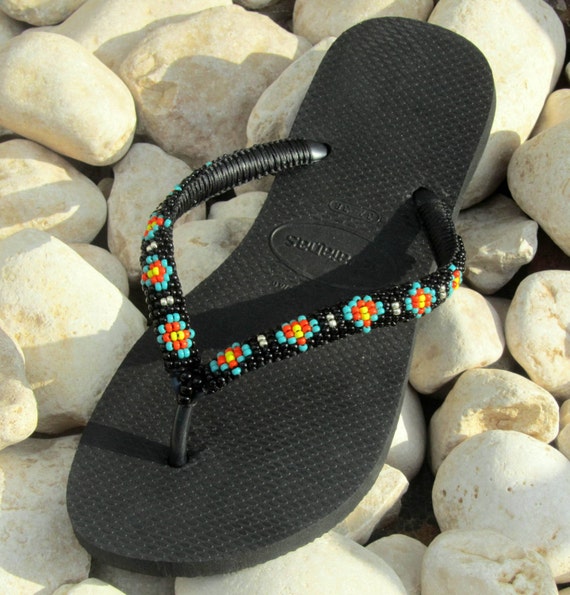 black beaded flip flops