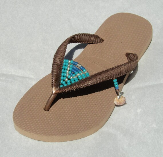 Turquoise Silver Beaded Flip Flops Bohemian Decorated Etsy
