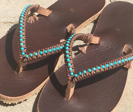 turquoise leather sandals