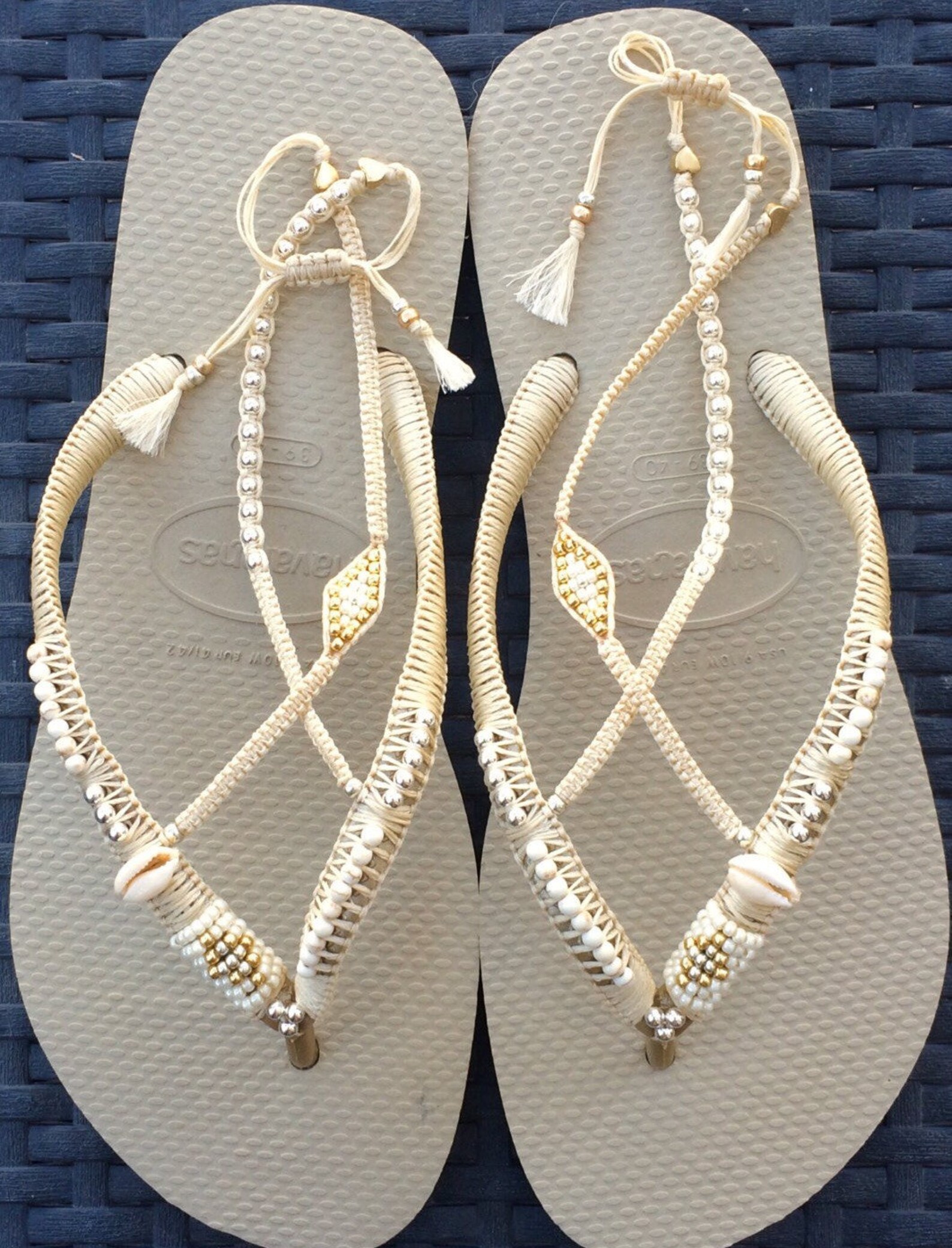 Silver & Gold Wedding Decorated Flip Flop Sandals Flat Thong | Etsy
