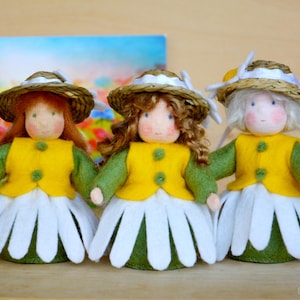 Daisy  - Handmade flower child for the nature table - Waldorf wool felt doll -  Summer