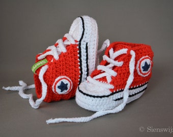 Red baby sneakers, Crocheted baby booties, Handmade baby shoes, 3-9 months
