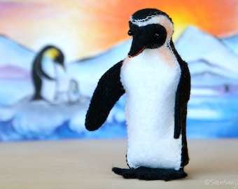 King penguin handmade from wool felt. Waldorf inspired for on the nature table.