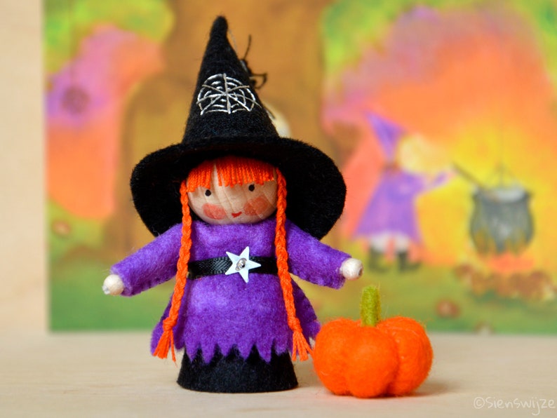 Witch handmade out of wool felt and wool. Waldorf inspired for on the nature table. image 1