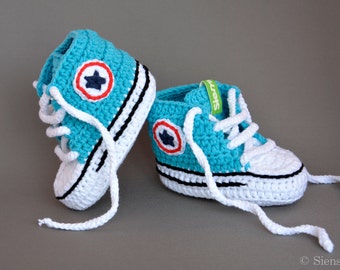Blue baby sneakers, Crocheted baby booties, Handmade baby shoes, 3-9 months