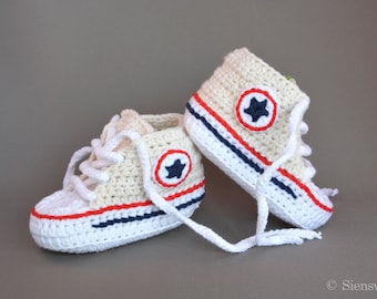 Creme baby sneakers, Crocheted baby booties, Handmade baby shoes, 3-9 months