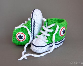 Green baby sneakers, Crocheted baby booties, Handmade baby shoes, 3-9 months