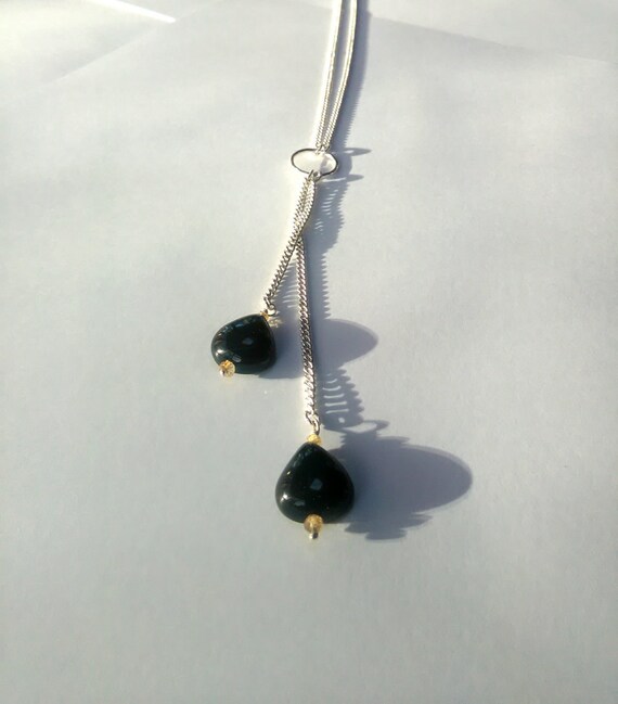 Classic Style Y Lariat Onyx Stone Teardrop Pendant Sterling Image 0