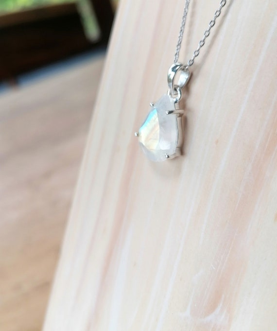 Moonstone Faceted Teardrop Natural Gem Stunning Pendant on Rhodium Chain / magical Energy Stone /minimalist One of a Kind Gift for Her - Etsy