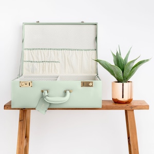 Large Keepsake Suitcase in Sage green, Personalised Memory Case, Baby Storage Case, Keepsake Box, Vintage Suitcase In Green, New Baby image 2