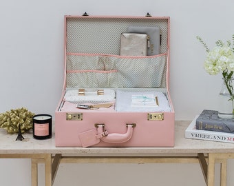 Personalised Keepsake Suitcase in blush pink large, Mother's Day Gift, Gift New Baby, Vintage style, Memory box, Trunk case, heirloom gift