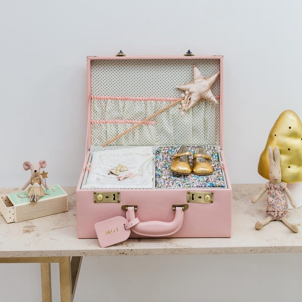 Caja de recuerdos clásica de cuero rosa / personalizada