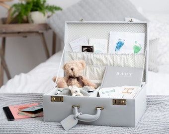 Large Personalised Grey Memory Box| Vintage-Inspired | Baby Keepsake Trunk |  Nursery Decor