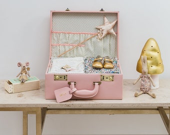 Personalised Memory box in Blush Pink, keepsake box, leather memory suitcase