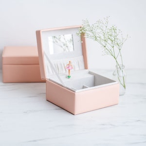 Musical Ballerina leather Jewellery Box in Blush Pink, Personalised Christening gift