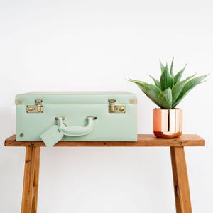 large keepsake suitcase in sage green | personalised memory case | baby storage case | keepsake box | vintage suitcase | new baby gift