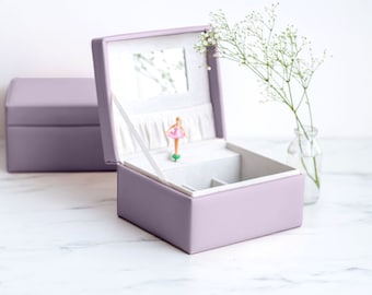 Musical Ballerina leather Jewellery Box in Lavender, Personalised Christening gift
