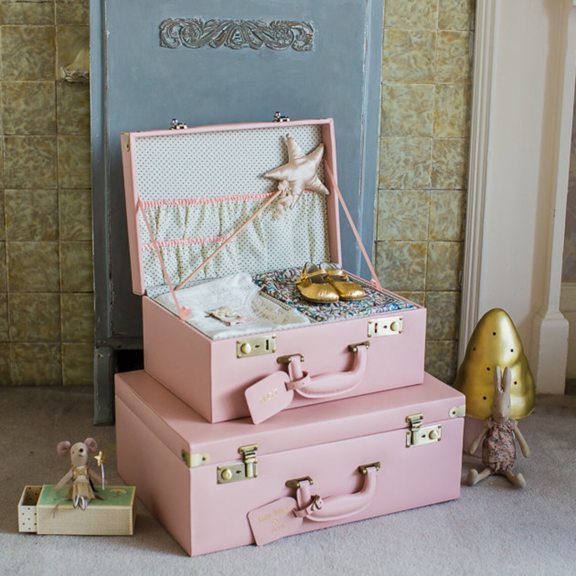 Personalised Leather Keepsake Suitcase in Pink Keepsake Etsy