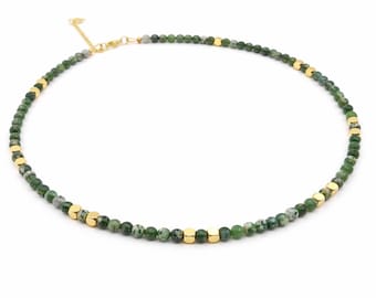 Tala / Choker ketting van natuurlijke groene jaspisparel, boho chic, lithotherapie, Valentijnsdagcadeau voor vrouwen.