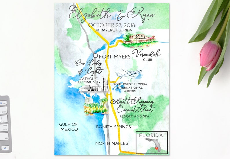 CUSTOM Wedding Map Watercolor Map Custom Save the Date Wedding Illustration Wedding Logo Wedding Invitations Watercolor Wedding Crest Logo