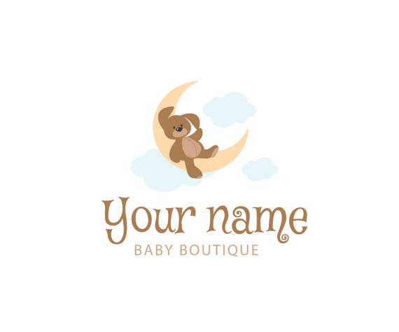 pre made bunny and moon logo baby boutique daycare logo etsy babysitter logo