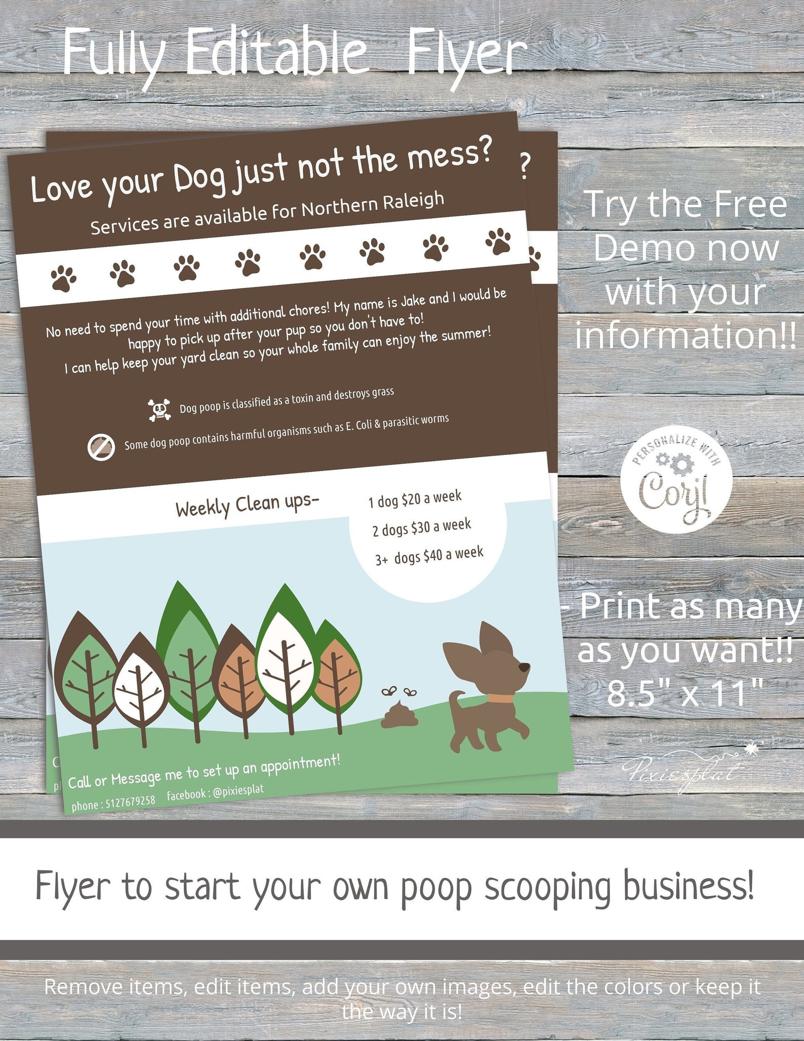 Personalized Dog Poop Scooping Flyer / Start Your Own Business Flyer
