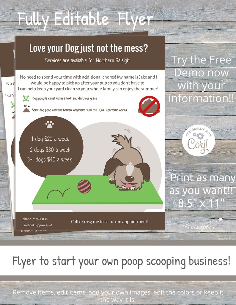 Personalized Dog Poop Scooping Flyer / Start Your Own Business Flyer