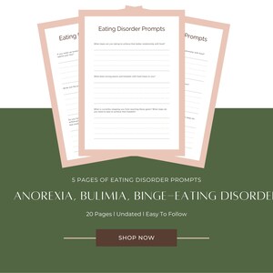 Eating disorder, Therapy, Journal, Anorexia, Bulimia, Triggers, anxiety, Depression, Binge Eating, Prompts, PDF, Printable, Digital Journal, Diet, Body Image, Food, recovery, Self-Help, Mental Health, CBT, Workbook, Worksheets, Planner, Mood, Stress