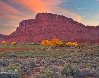 Moab Utah Sunset Photo, Fall Foliage Landscape Print, Sorrel River Ranch Resort, Colorado River, Route 128