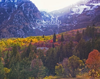 Mt Timpanogos Autumn Photo, Utah Fall Foliage Print, Wasatch Mountains Landscape Photography, Sunset, Alpine Loop Utah