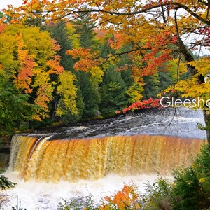 Tahquamenon Falls Photo, Autumn Foliage, Michigan Waterfall Print, Colorful Fall Foliage, Upper Peninsula, State Park Photography