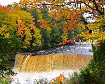 Tahquamenon Falls Photo, Waterfall, Autumn Foliage, Michigan Upper Peninsula Print