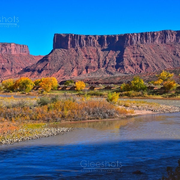 Colorado River Print, Colorado River Moab Photo, Moab Utah Art, Fall Colors, Red Rock Mesa, Utah Landscape Photography, Scenic Byway 128