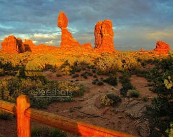 Arches National Park Sunset Photo, Balanced Rock, Moab Utah Landscape Art