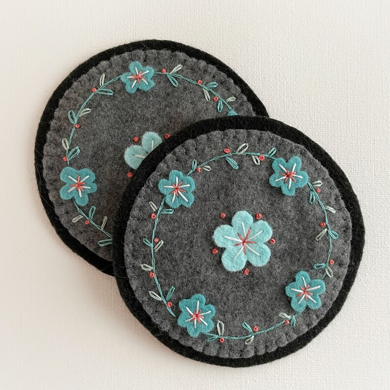 Tea Lover Gift Coffee Lover Gift Flower Decor Embroidered Felt Coasters Felt Coasters Embroidered Home Decor Flower Coasters