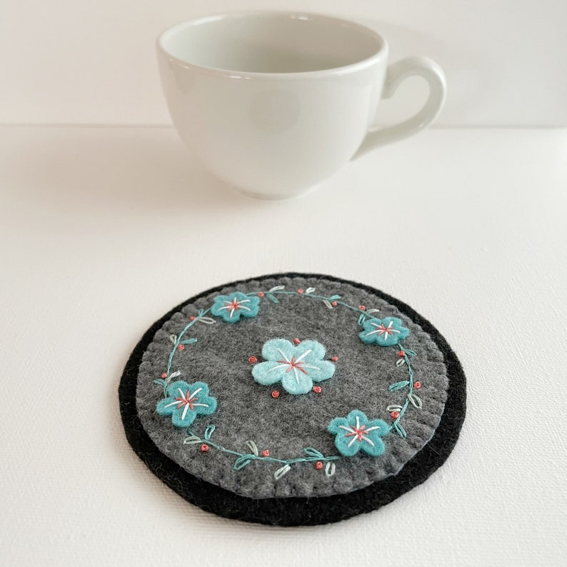 Tea Lover Gift Coffee Lover Gift Flower Decor Embroidered Felt Coasters Felt Coasters Embroidered Home Decor Flower Coasters