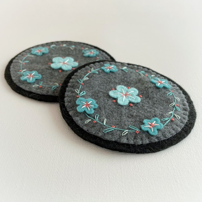 Tea Lover Gift Coffee Lover Gift Flower Decor Embroidered Felt Coasters Felt Coasters Embroidered Home Decor Flower Coasters