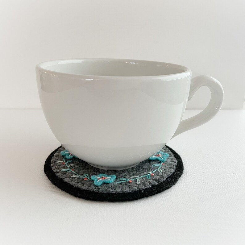 Tea Lover Gift Coffee Lover Gift Flower Decor Embroidered Felt Coasters Felt Coasters Embroidered Home Decor Flower Coasters
