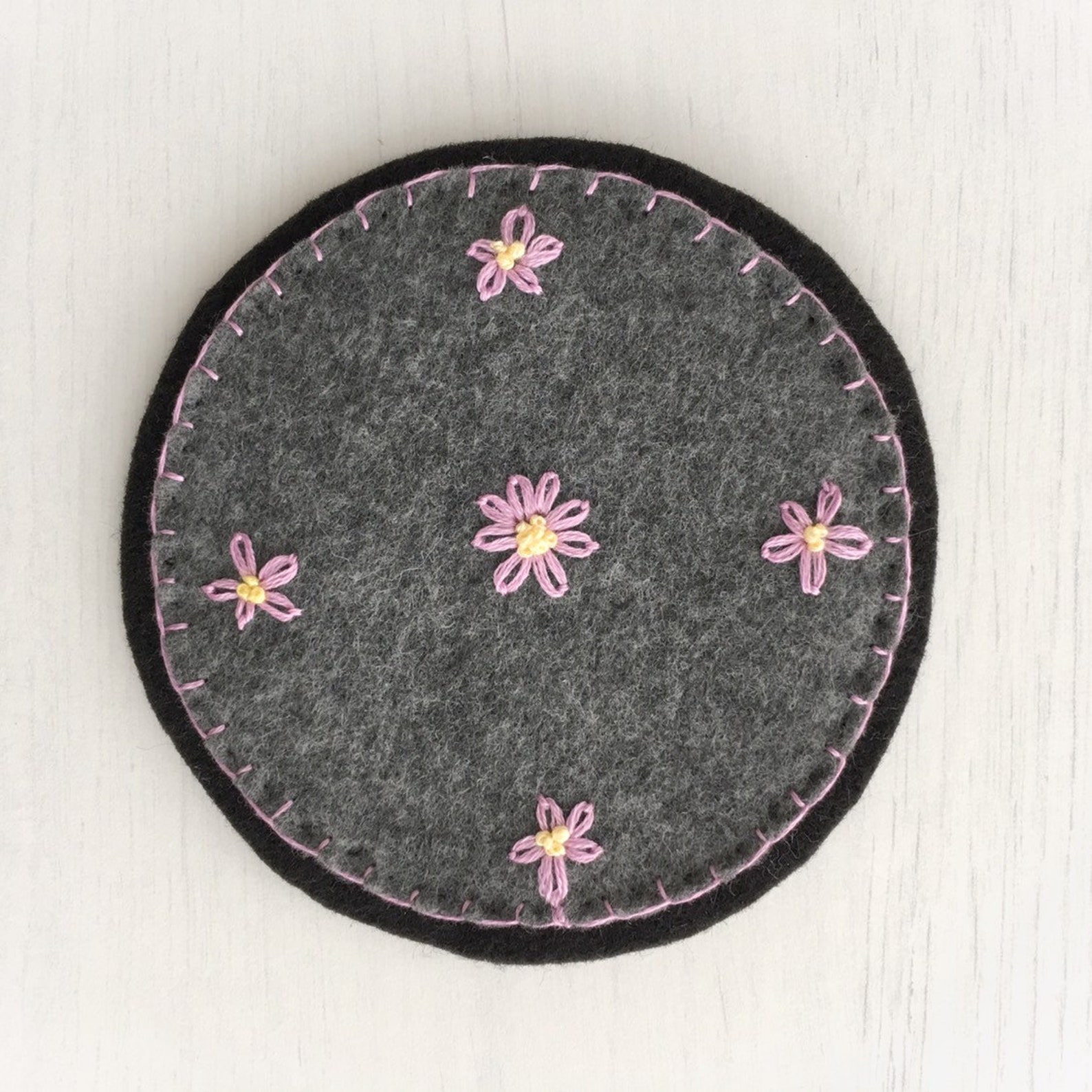 Hand Embroidered Coasters Wool Blend Felt Coasters Fabric Etsy