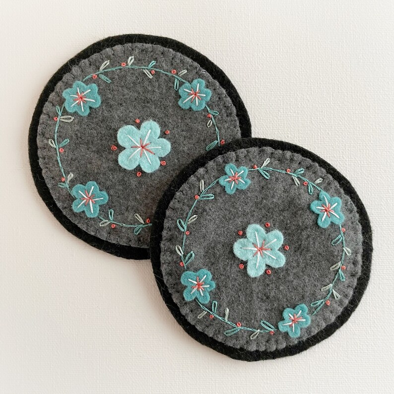 Tea Lover Gift Coffee Lover Gift Flower Decor Embroidered Felt Coasters Felt Coasters Embroidered Home Decor Flower Coasters